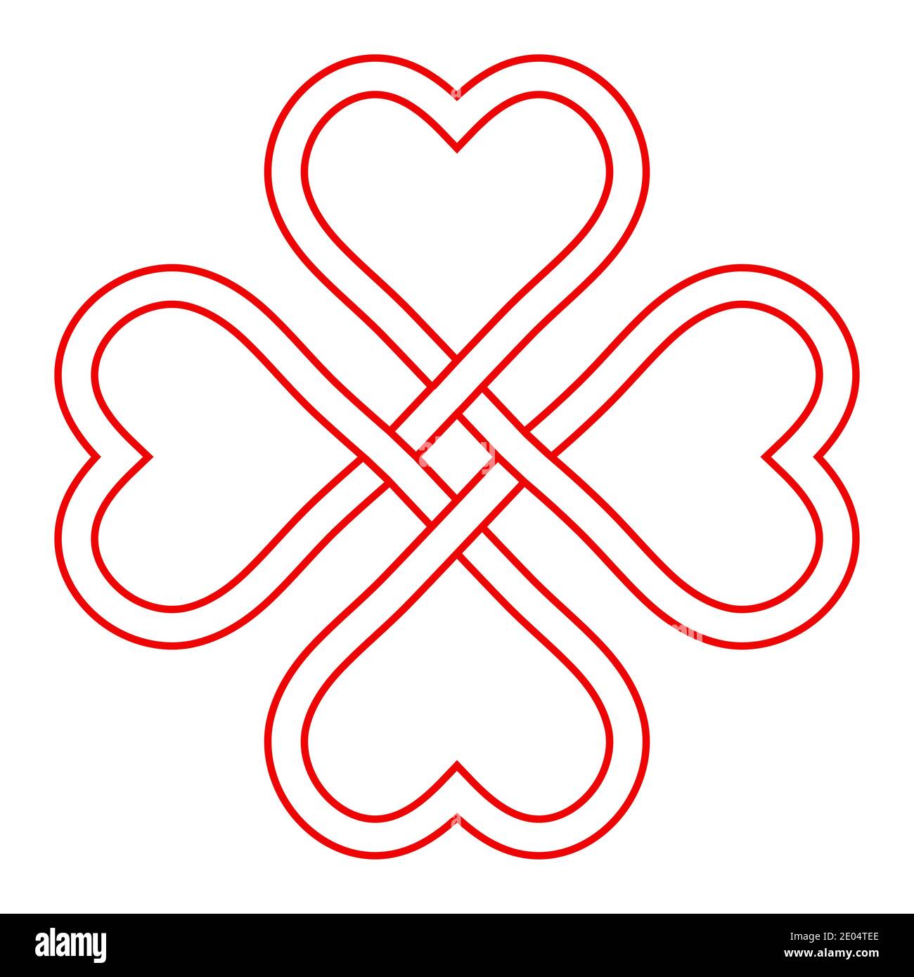 Símbolo de amor y buena suerte, vector entrelazado nudo de corazones, forma  de trébol de cuatro hojas para atraer la buena suerte y el amor en el día  de San Patricio Imagen
