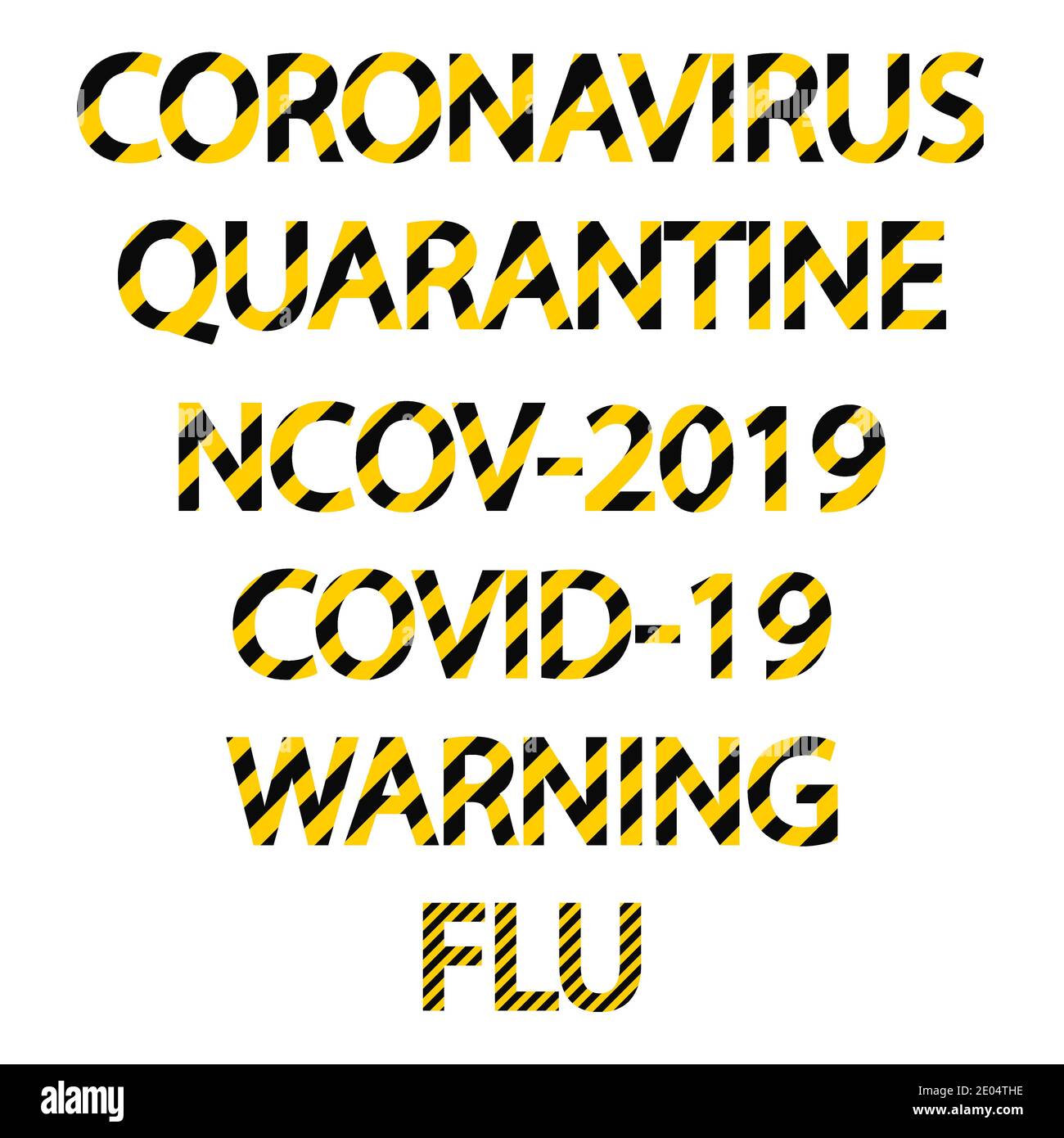 Subtítulos texto palabra coronavirus ncov virus, vector negro y amarillo palabra rayada advertencia de gripe cuarentena Ilustración del Vector