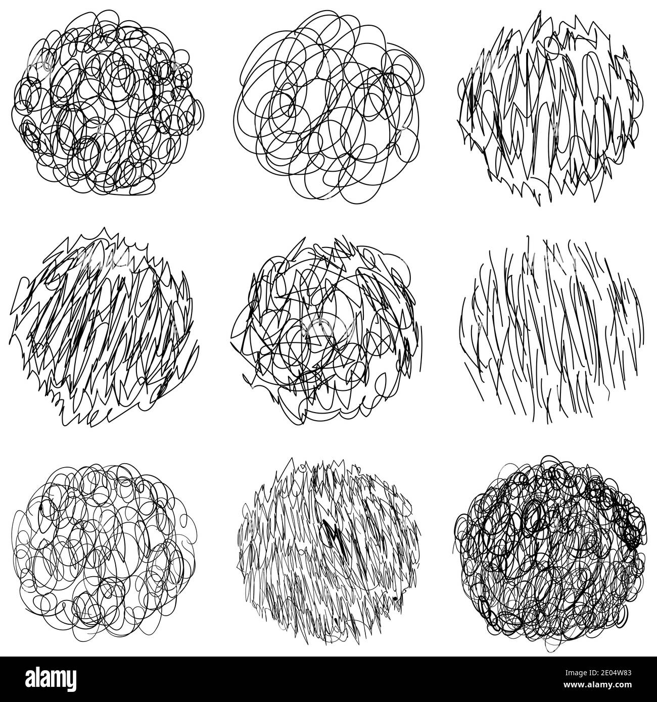 Set mano dibujado garabatos formas, vector redondo Doodle pluma dibujado para un diseño exquisito, dibujos animados Doodle Ilustración del Vector