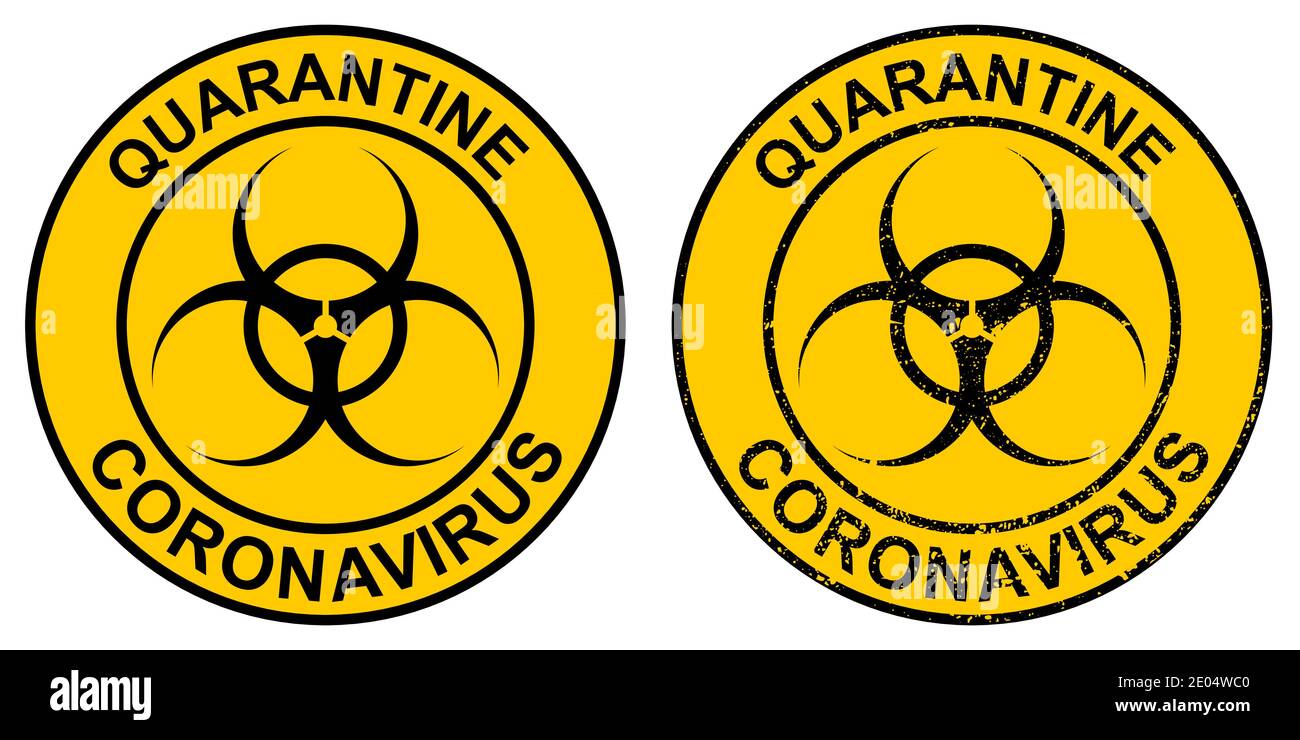 Sello cuarentena coronavirus con signo de peligro, signo vector icono zona de cuarentena peligro, detener nuevo coronavirus brote covid 19 ncov sars Ilustración del Vector