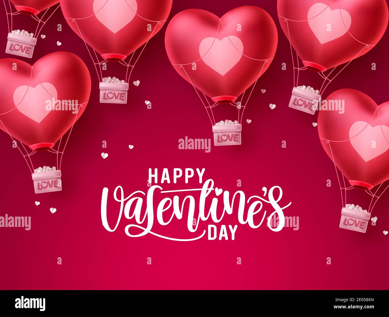 Día de San Valentín corazón amor globos vector diseño. Feliz día de San  Valentín saludo texto con el corazón vuelo aire elementos globo en fondo  rojo. Vector Imagen Vector de stock 