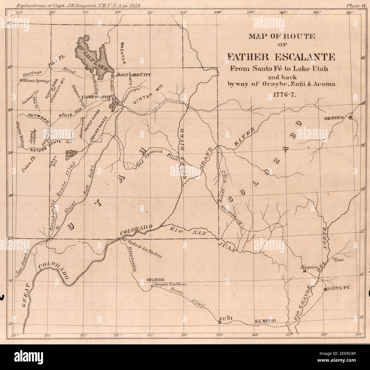 Mapa de la ruta del Padre Escalante De Santa Fe al Lago Utah y de