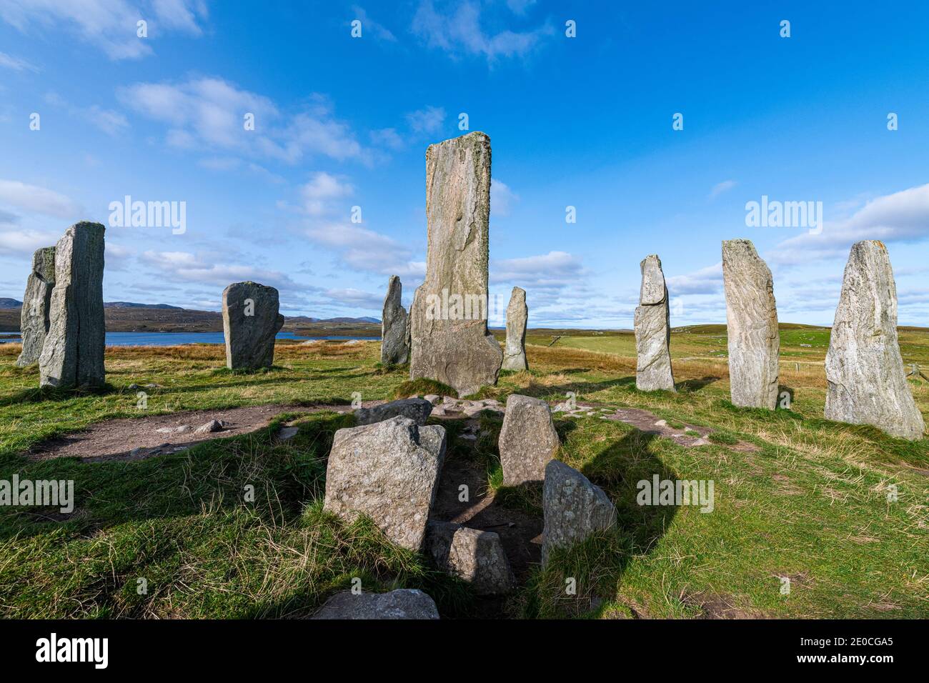 Piedras de Callanish, piedras de pie de la era neolítica, Isla de Lewis, Hébridas Exteriores, Escocia, Reino Unido, Europa Foto de stock