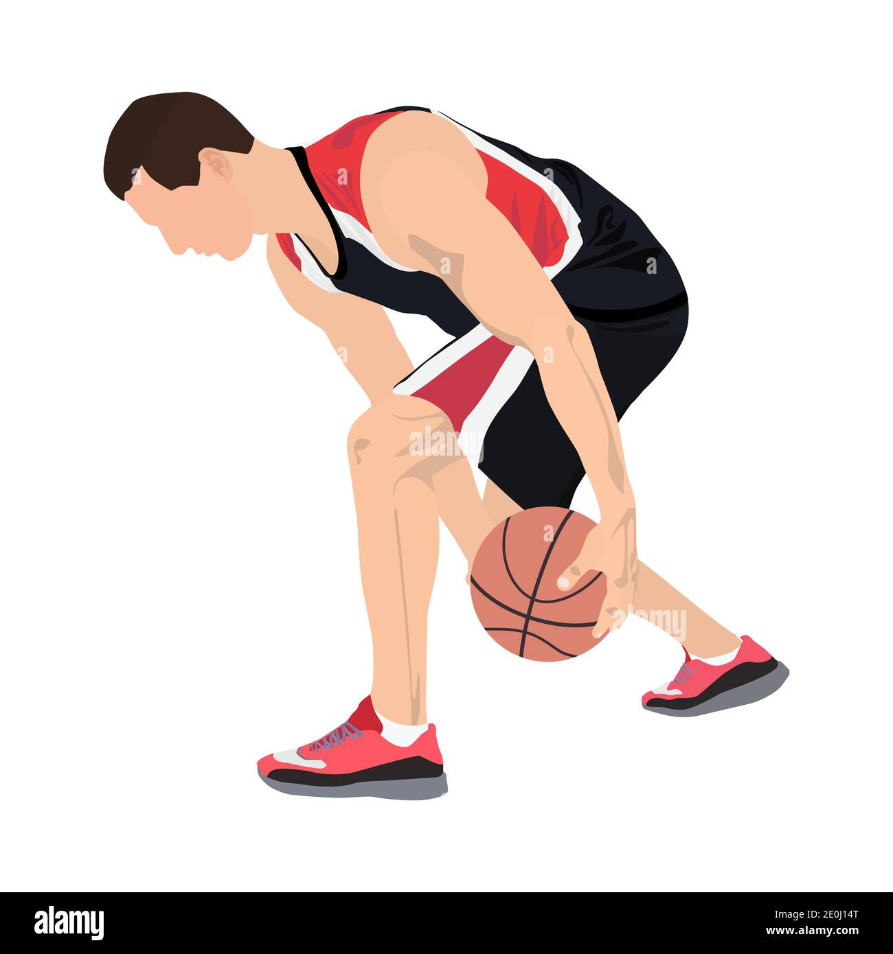 Jugador profesional de baloncesto con pelota, ilustración vectorial.  Habilidades de regate cruzado de baloncesto Imagen Vector de stock - Alamy