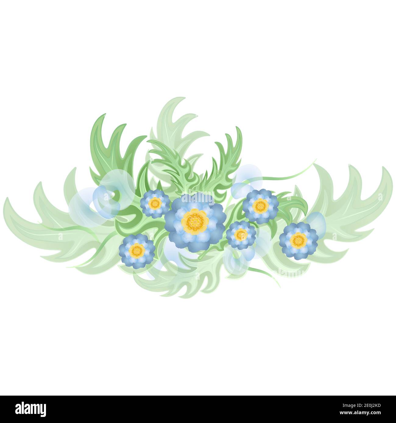 Corona con flores verdes y azules. Fondo blanco o transparente Imagen  Vector de stock - Alamy