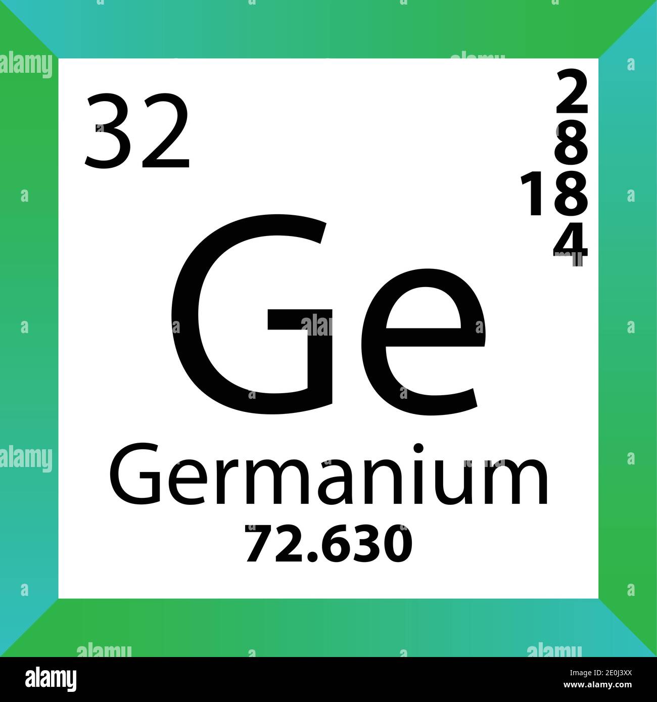 GE Germanium elemento químico Tabla periódica. Ilustración vectorial única, icono colorido con masa molar, conf. Electrón y número atómico. Ilustración del Vector