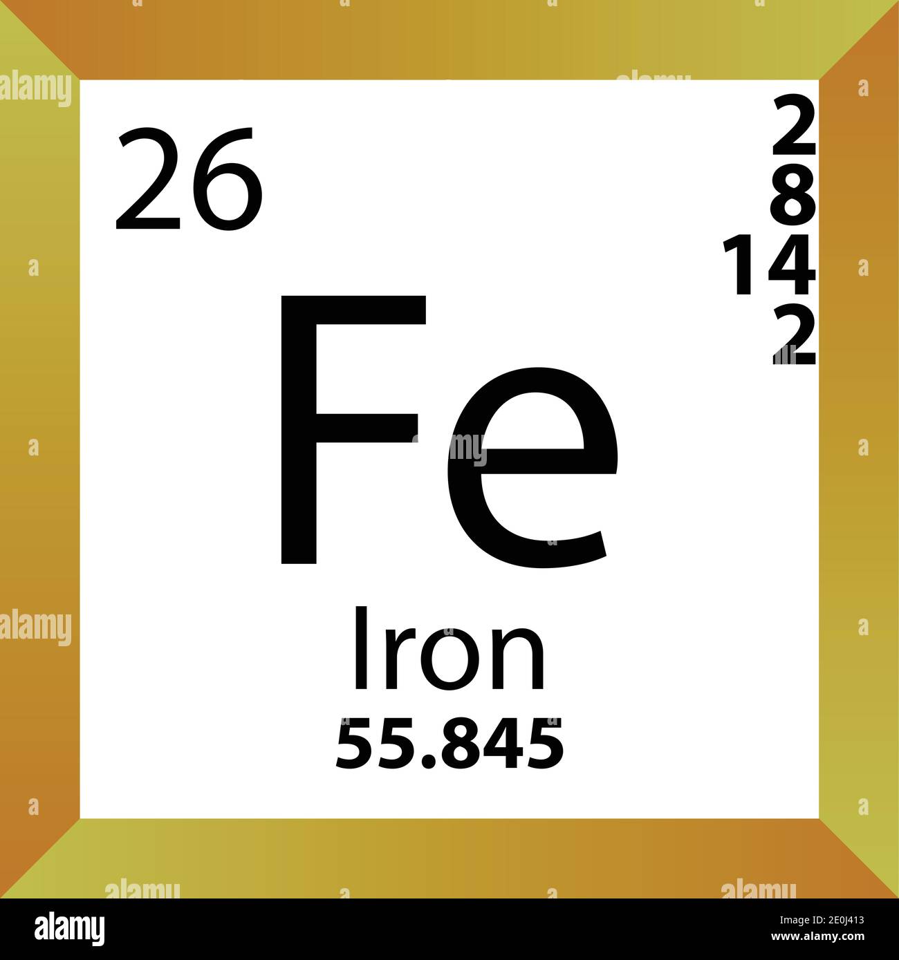 Hierro Fe elemento químico Tabla periódica. Ilustración vectorial única,  icono colorido con masa molar, conf. Electrón y número atómico Imagen  Vector de stock - Alamy