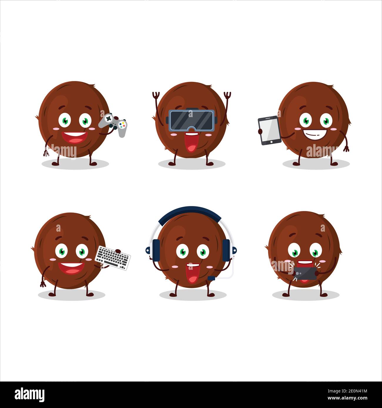 Coconut personaje de dibujos animados están jugando juegos con varios