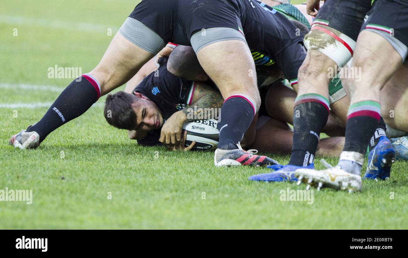 Treviso, Italia. 2 de enero de 2021. Treviso, Italia, Estadio Monigo, 02 de enero de 2021, pierre bruno zebre durante Benetton Treviso vs Zebre Rugby - Rugby Guinness Pro 14 Match crédito: Alfio Guarise/LPS/ZUMA Wire/Alamy Live News Foto de stock