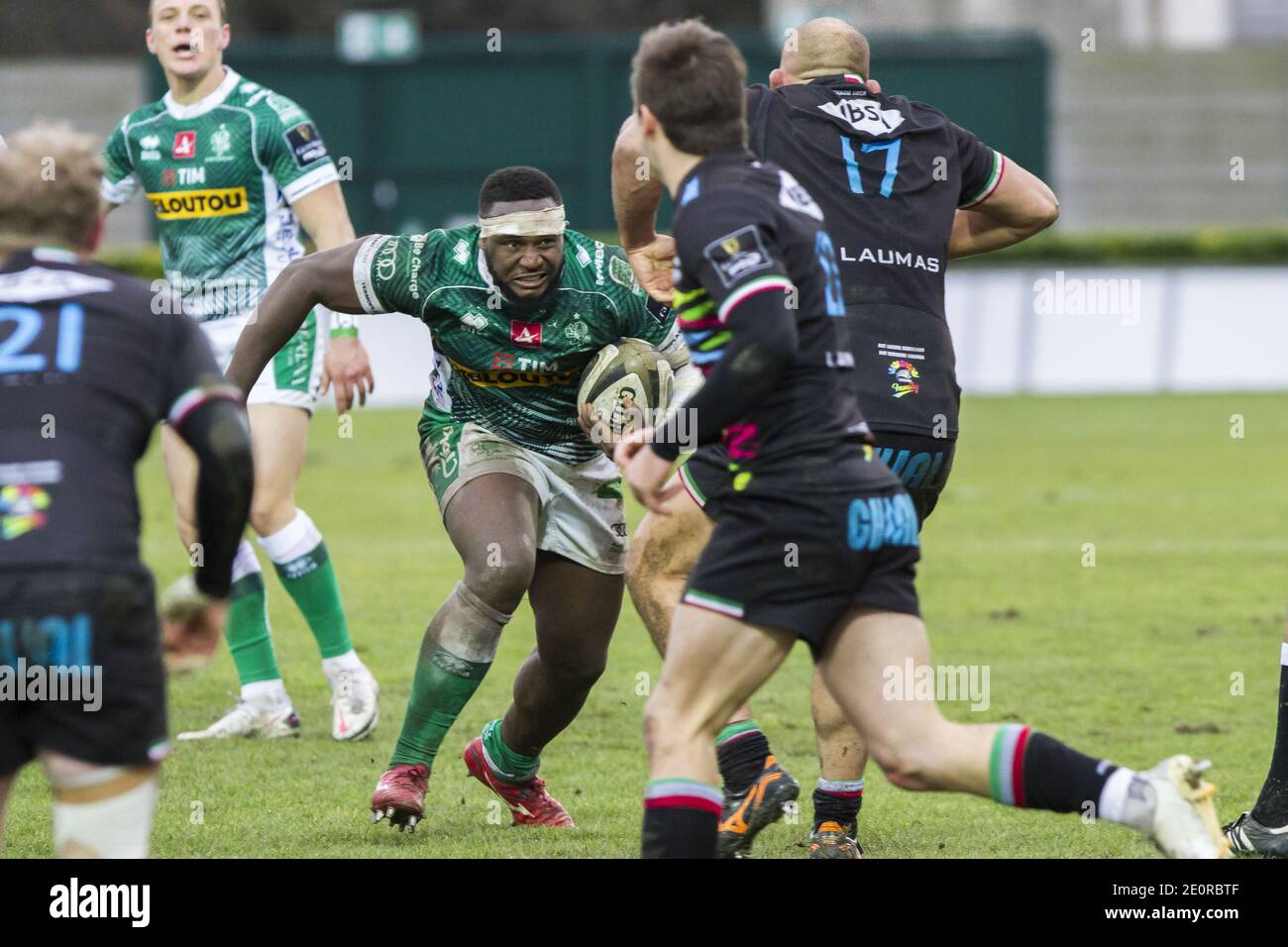 Treviso, Italia. 2 de enero de 2021. Treviso, Italia, Estadio Monigo, 02 de enero de 2021, cherif traorÃ © benetton durante Benetton Treviso vs Zebre Rugby - Rugby Guinness Pro 14 Match Credit: Alfio Guarise/LPS/ZUMA Wire/Alamy Live News Foto de stock