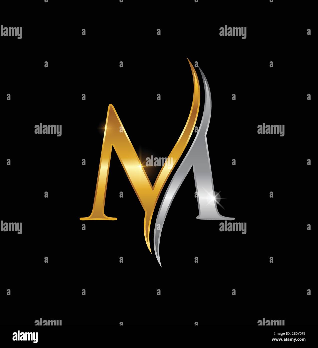 Una ilustración vectorial de la letra M del monograma de oro signo en
