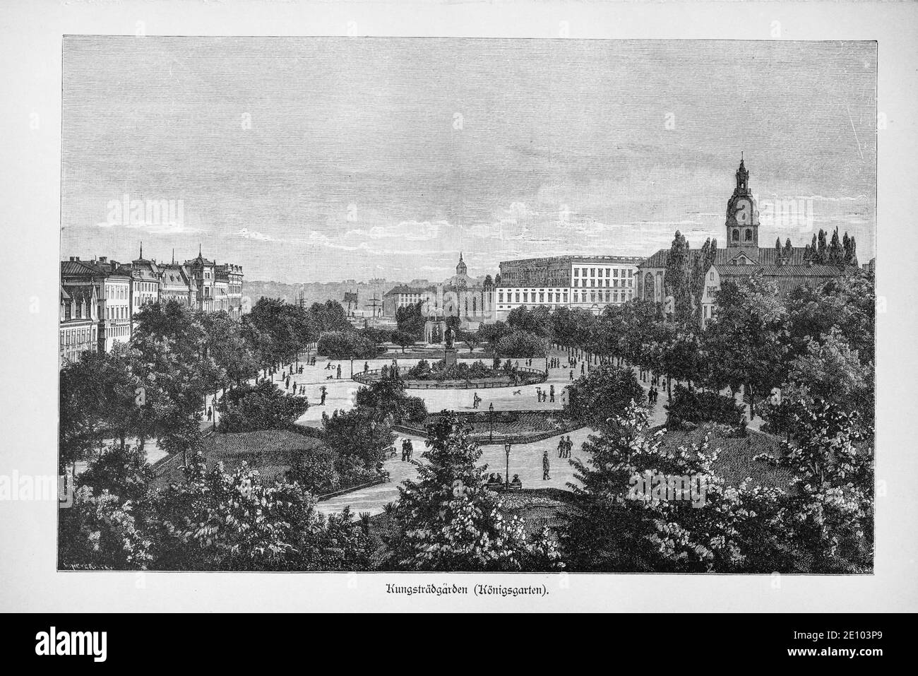 Vista de Königsgarten o Royal King´s Garden, Copenhague, Dinamarca, ilustración tomada de 'Die Hauptstädte der Welt', Breslau alrededor de 1987 Foto de stock
