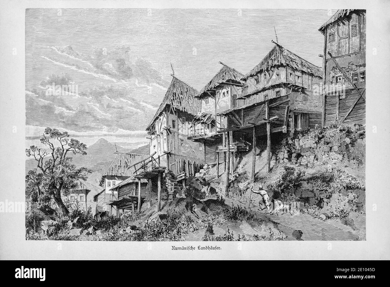 'Rumänische Landhäuser', Rumano casas de campo con entramado de madera en un estado de desreparación, Bucarest, Rumania, Breslau alrededor de 1897 Foto de stock