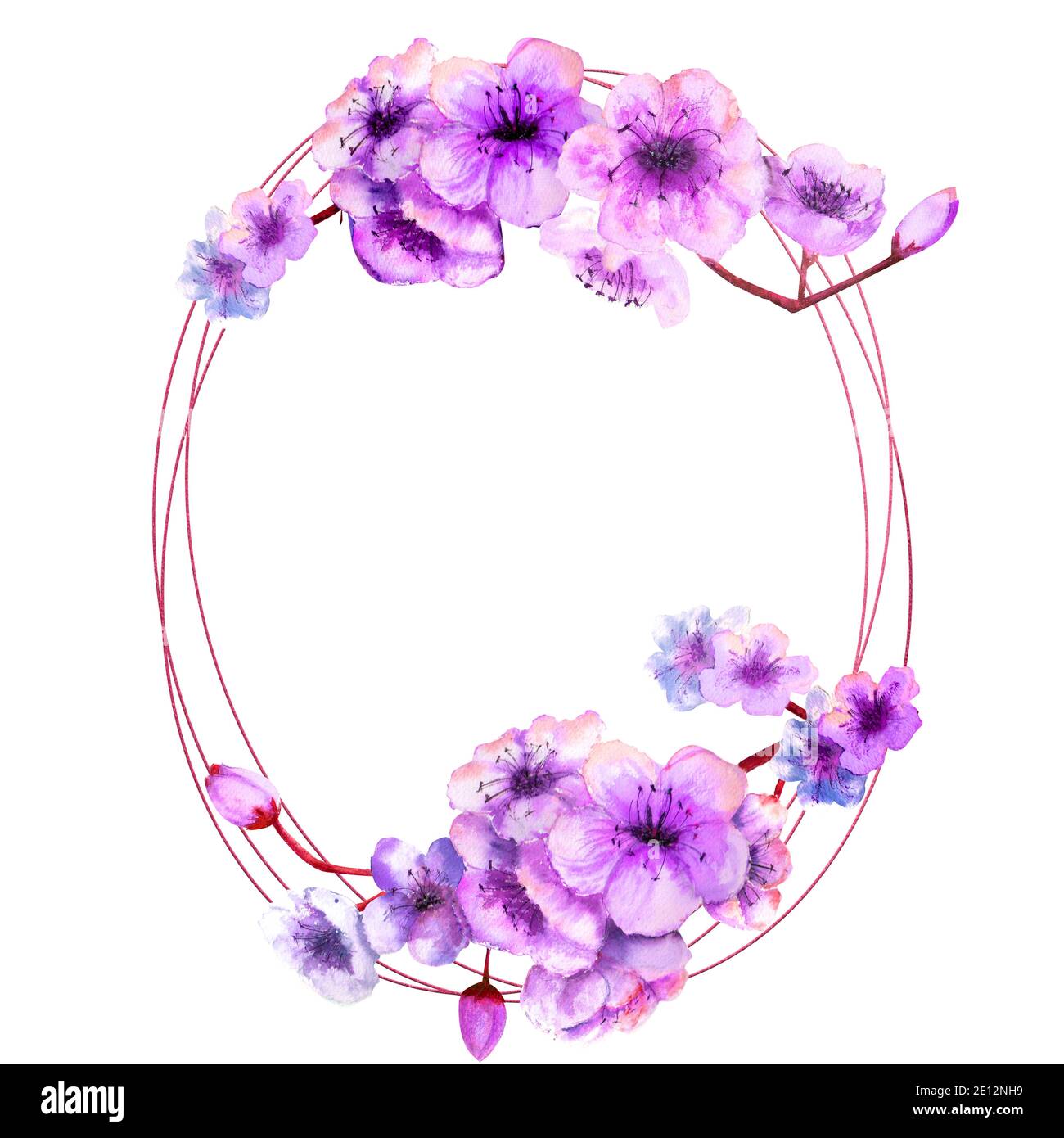 Flor de cereza, rama de flores de cereza con flores lilas brillantes en un marco geométrico sobre un fondo blanco aislado. Imagen de primavera. Acuarela Fotografía de stock - Alamy Flor de cereza, rama de flores de cereza con flores lilas brillantes en un marco geométrico sobre un fondo blanco aislado. Imagen de primavera. Acuarela Fotografía de stock - Alamy