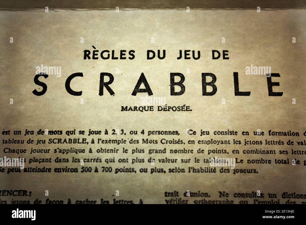 Reglas de Scrabble en francés Foto de stock