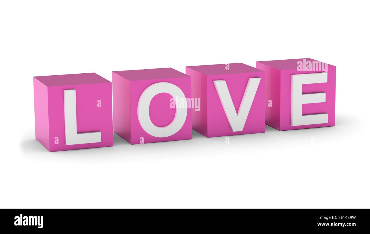 Amor de palabra 3d en cubos aislados sobre fondo blanco con sombra. renderizado en 3d Foto de stock