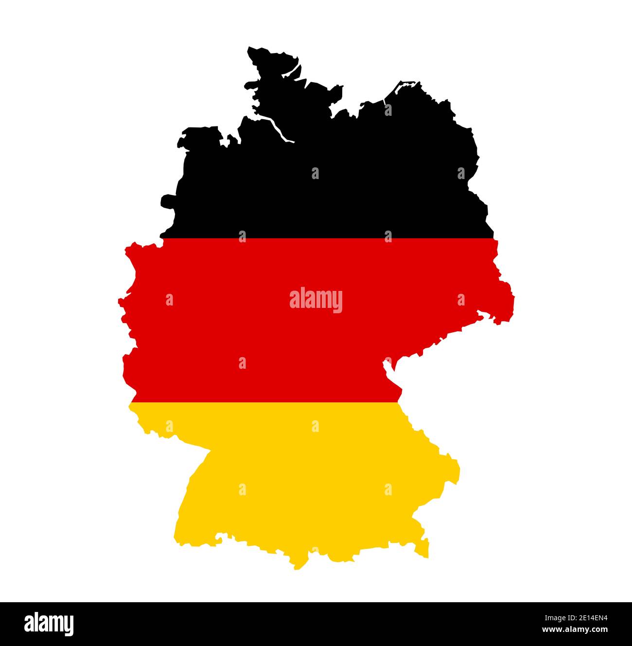 Mapa de Alemania en colores de bandera nacional. Ilustración vectorial aislada sobre blanco. Foto de stock