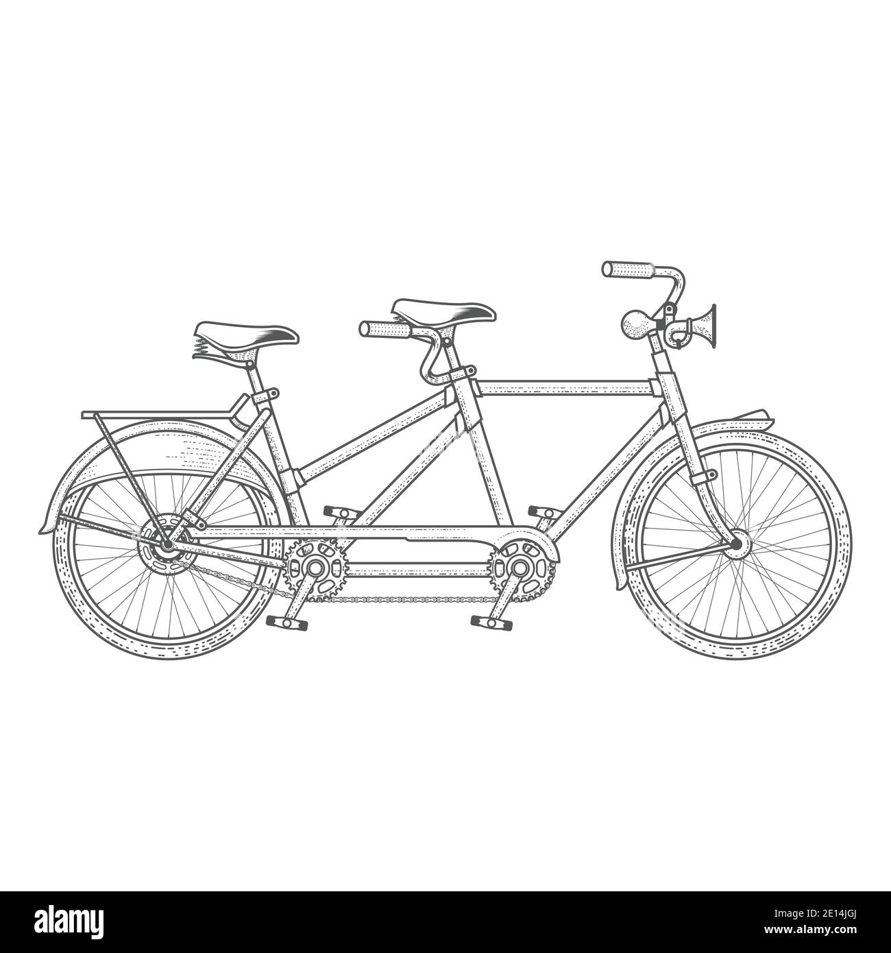 Bicicleta tándem, bicicleta gemela en estilo grabado vintage, dos personas  de edad tándem en estilo gráfico, vector Imagen Vector de stock - Alamy