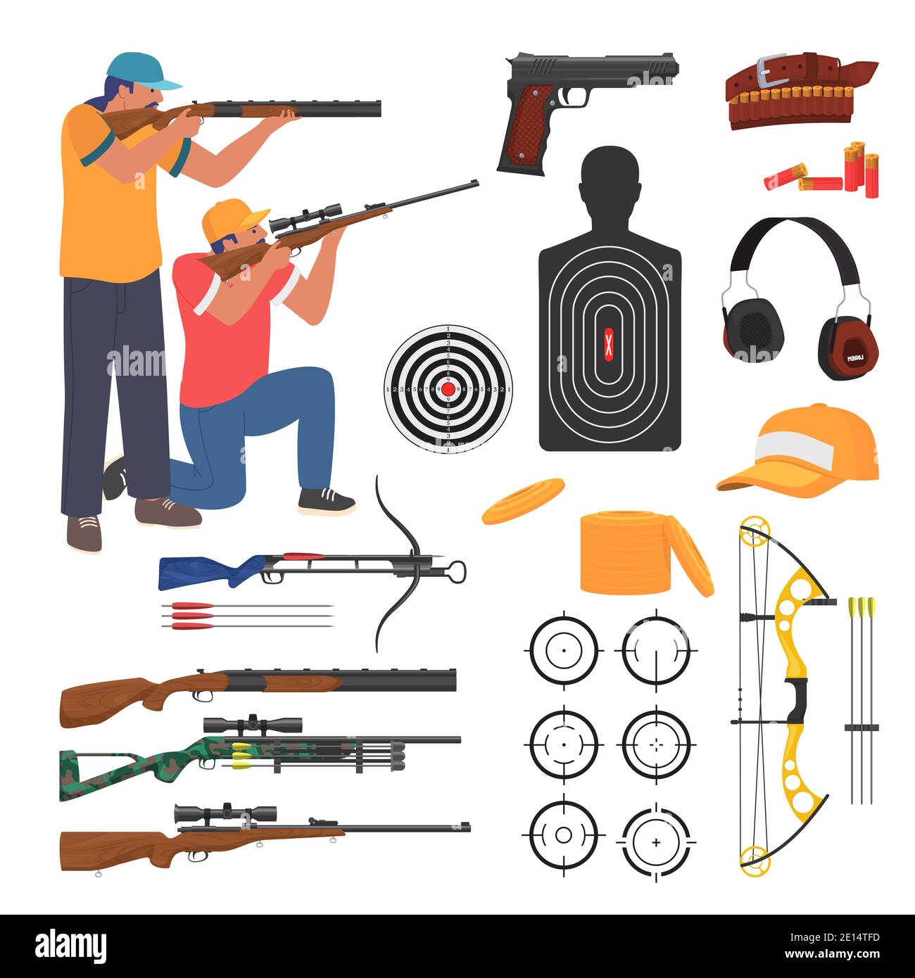 Tiro club y gama armas y accesorios, vector plano aislado ilustración.  Deporte de tiro Imagen Vector de stock - Alamy