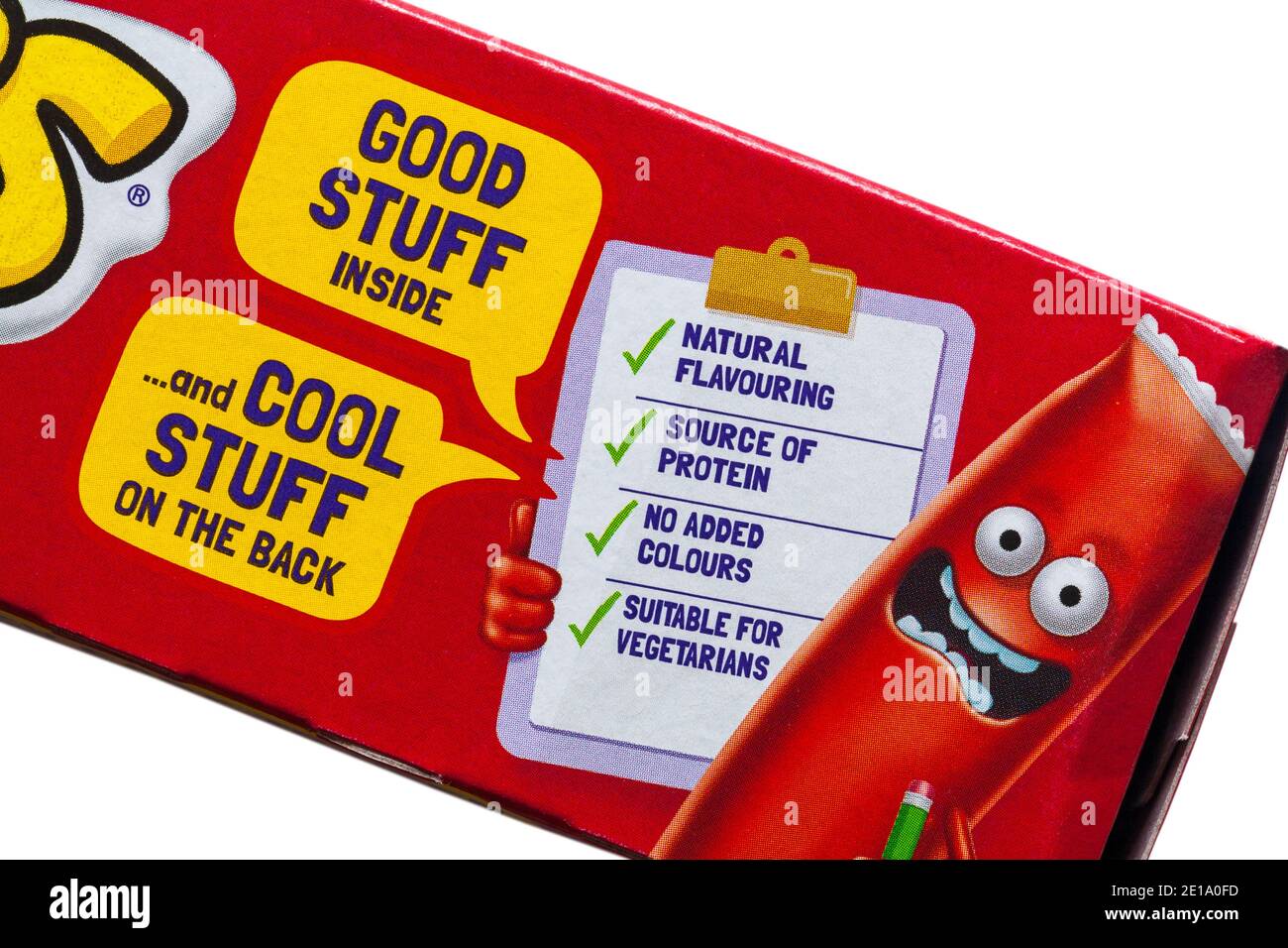 Detalle sobre la caja de Yoplait Frubes, frais de framage en un tubo yogur sabor fresa - también conocido como Go-GURT y tubos de Yoplait Foto de stock
