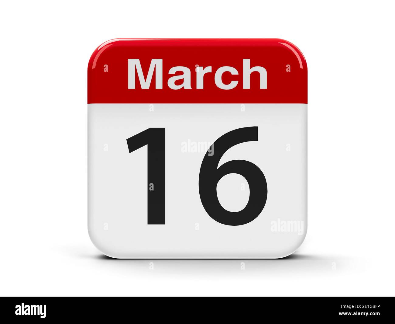 Calendario botón web - el 16 de marzo, representación tridimensional, ilustración 3D Foto de stock