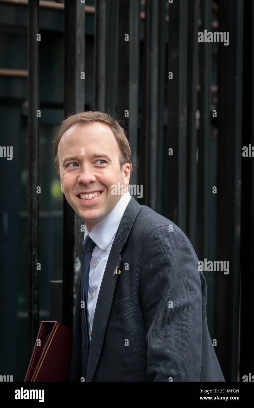 Matt Hancock, Secretario de Estado de Salud y asistencia Social, político del Partido Conservador Británico, Downing Street, Londres Foto de stock