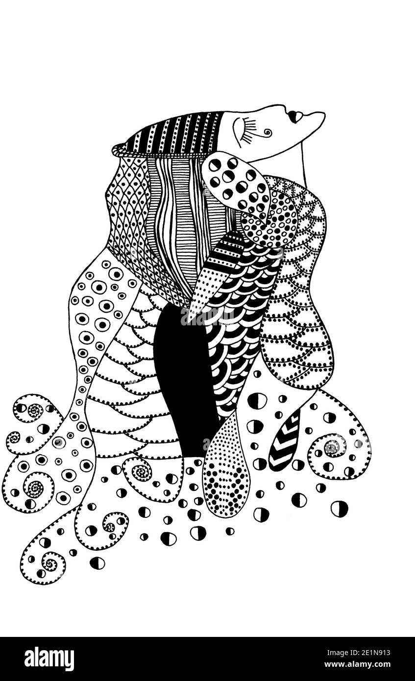 Dibujo abstracto en blanco y negro de una mujer soñadora Fotografía de  stock - Alamy
