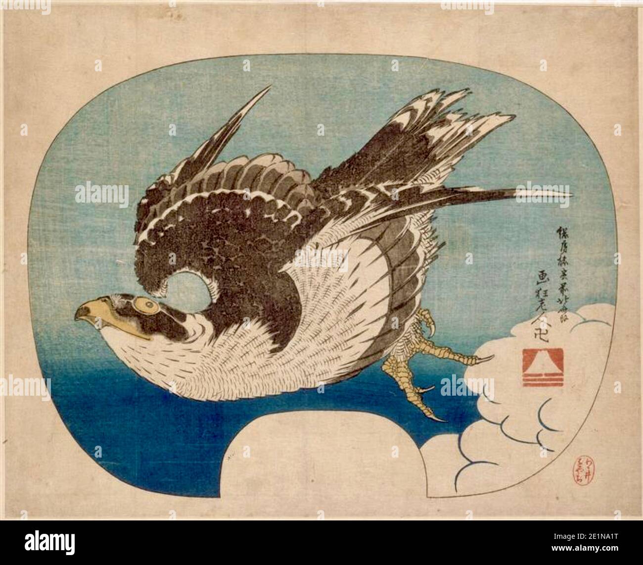 Estampado japonés vintage titulado hawk in Flight por Hokusai Foto de stock