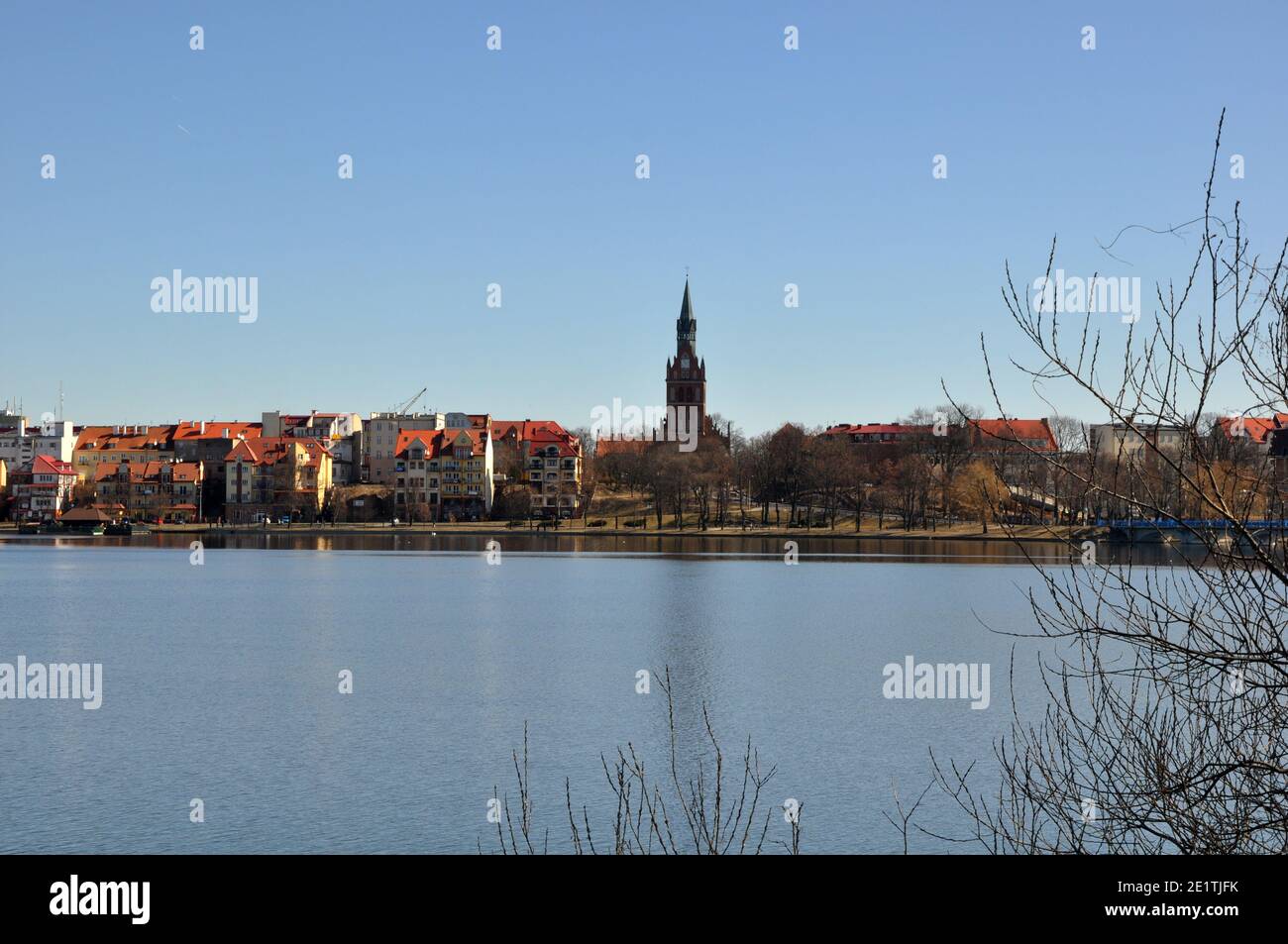 Vista panorámica de la ciudad de Ełk en el Distrito de los Lagos de Masuria en Polonia. Foto de stock