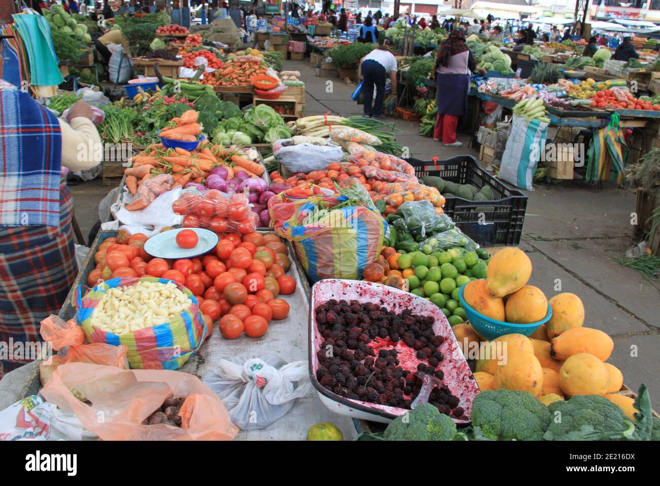 Frutas y verduras a la venta en un mercado típico ecuatoriano