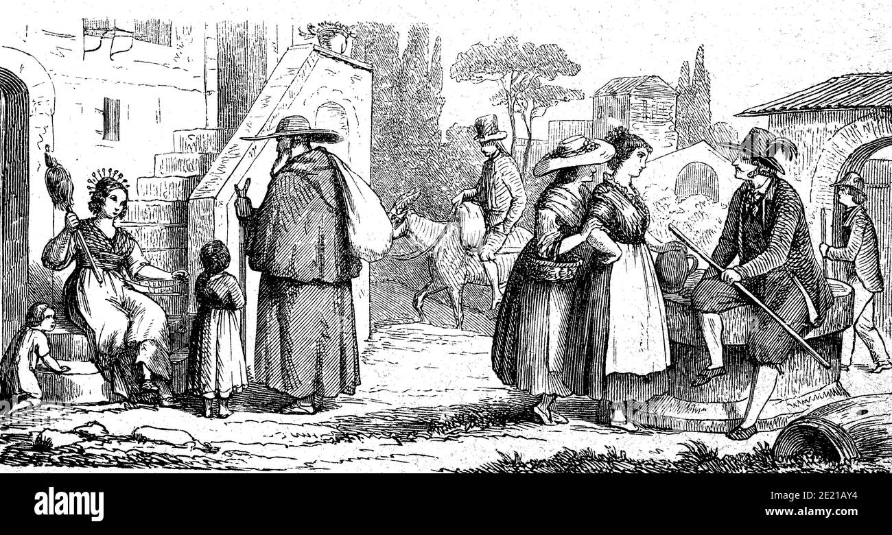 Personas de la Alta Italia en ropa típica, Italia, 1870 / Leute aus  Oberitalien in typischer Kleidung, Italien, 1870, Historisch, histórica,  digital mejora la reproducción de un original del siglo 19 /