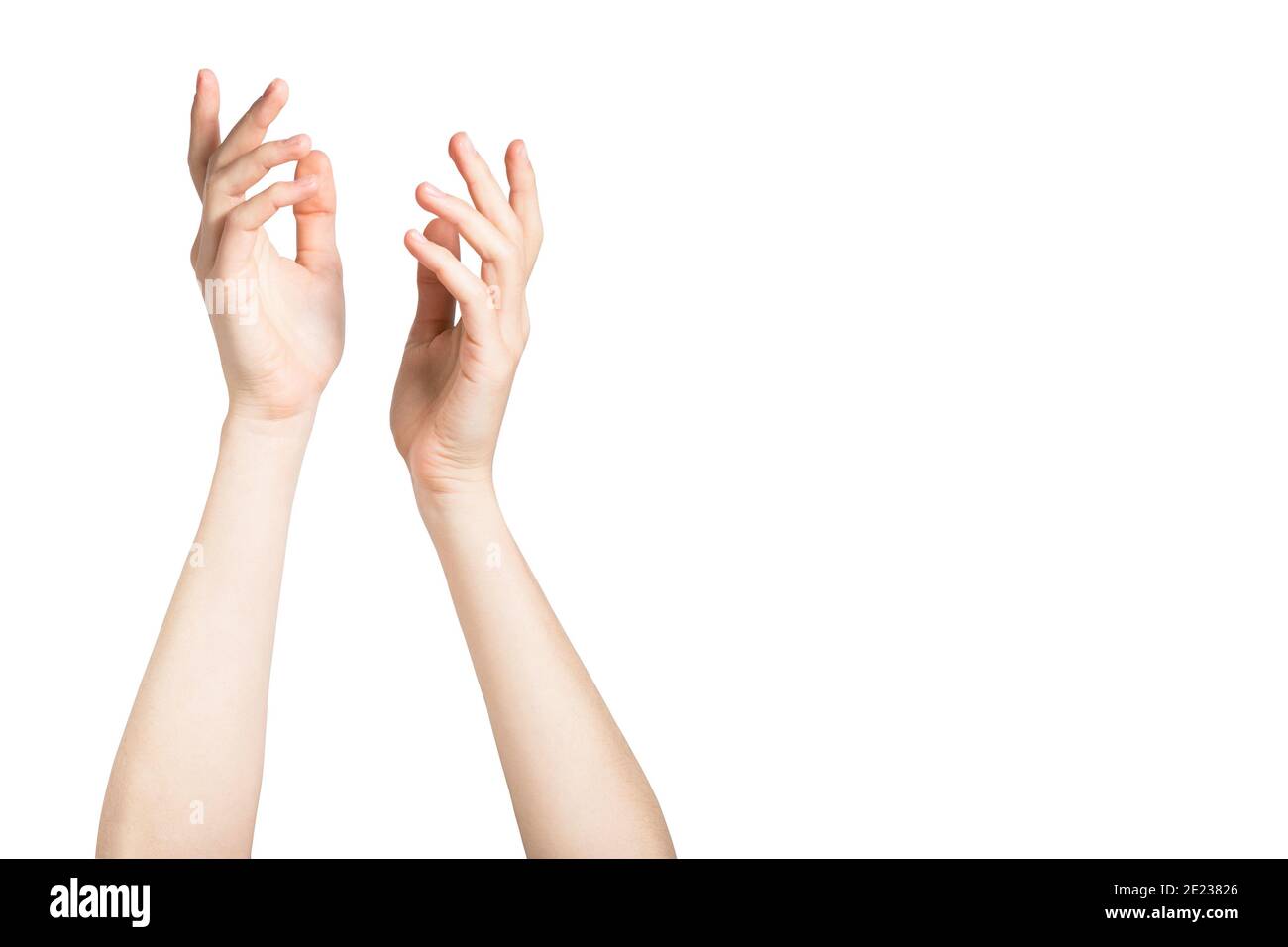Hermosas manos en el fondo blanco cuidado de la piel concepto con espacio de copia para el lugar de texto del anuncio Foto de stock