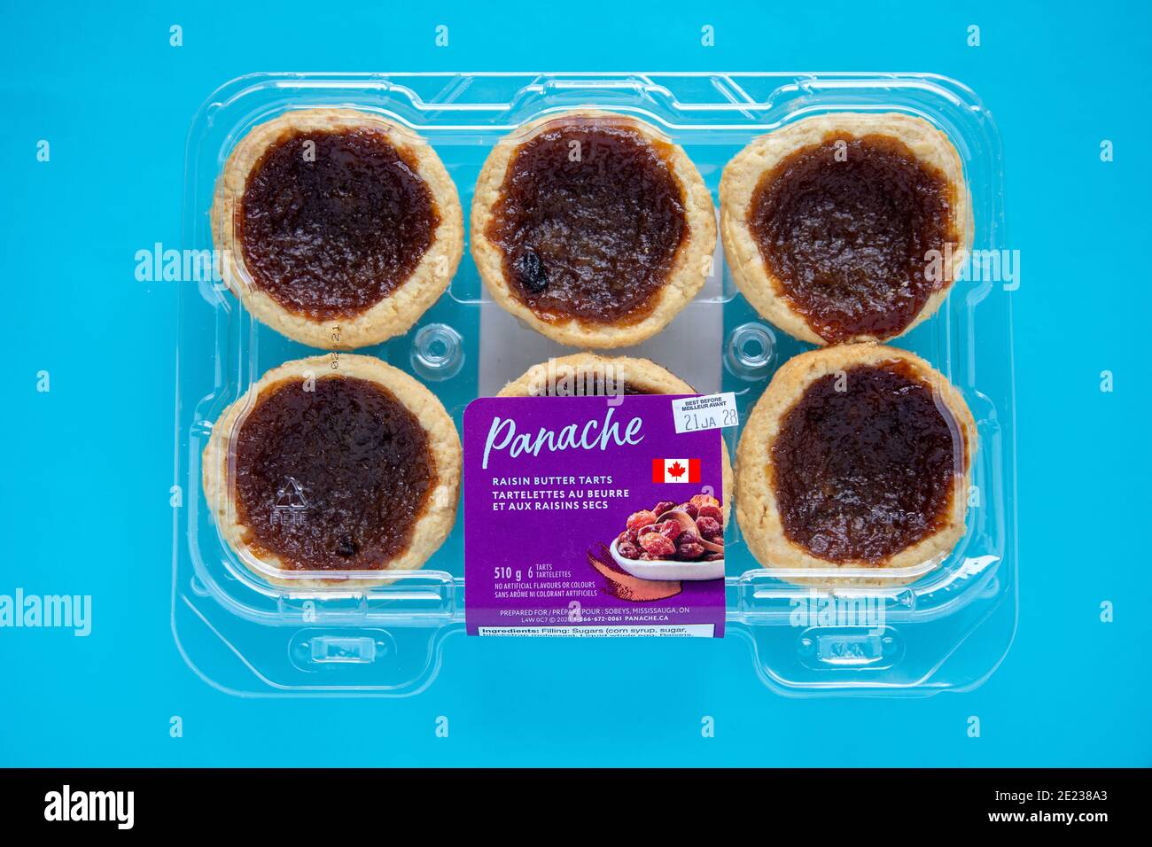 Paquete de la Marca Supermarket Sobey's Canadian Butter y Raisin Tarts Un postre de especialidad de Canadá Foto de stock