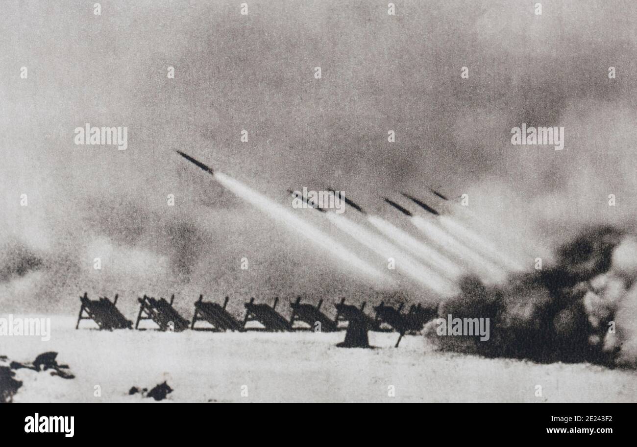 Los lanzacohetes múltiples Katyusha es un tipo de artillería de cohetes construida y enviado por la Unión Soviética en la Segunda Guerra Mundial Foto de stock