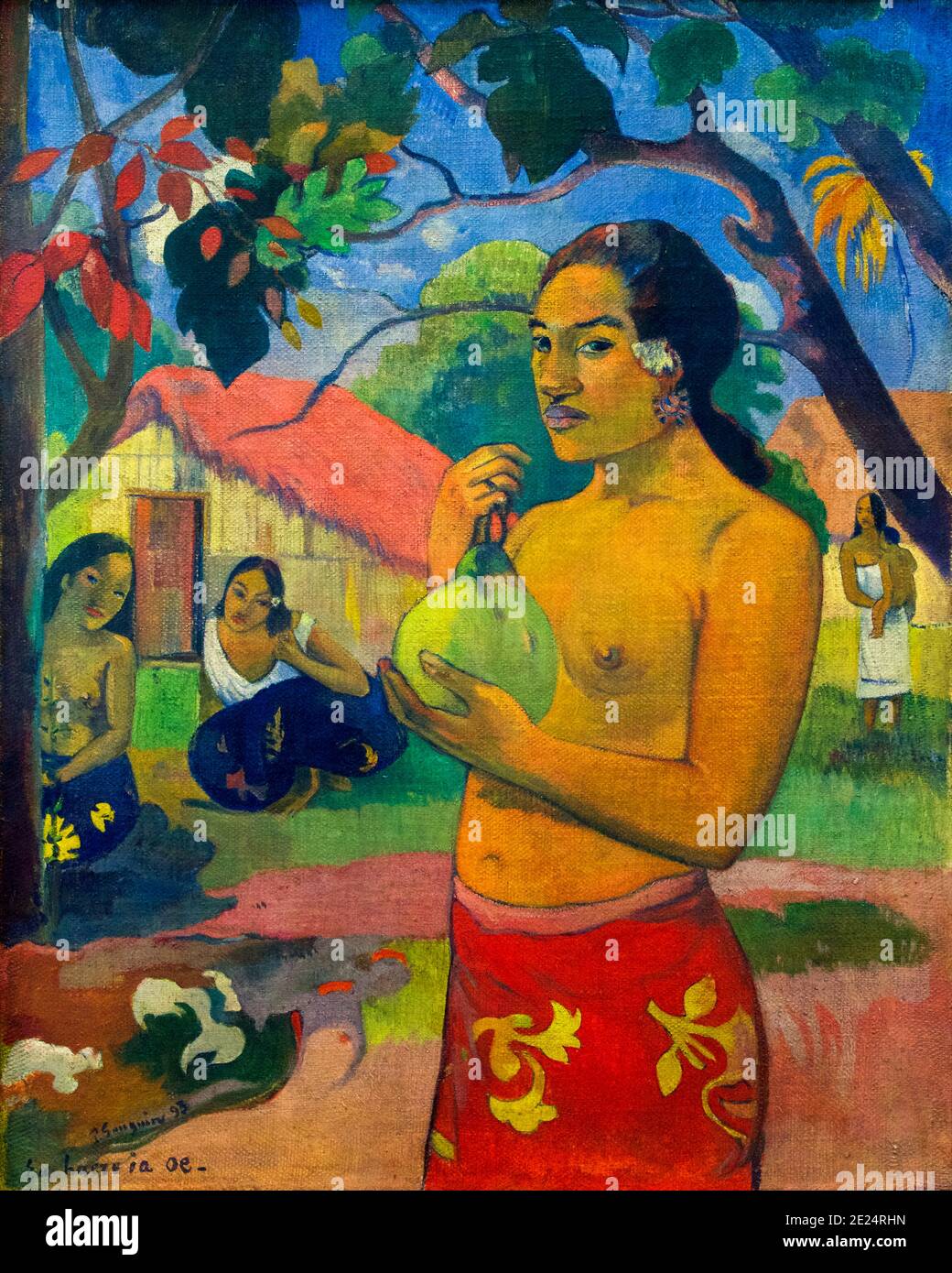 Mujer que tiene una fruta, ¿a dónde vas? EU Haere ia OE, Paul Gauguin, 1893, Museo Estatal del Hermitage, San Petersburgo, Rusia Foto de stock