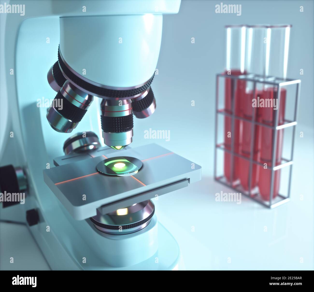 Microscopio óptico de electrones. Instrumento de laboratorio, concepto de ciencia e investigación microscópica. Foto de stock