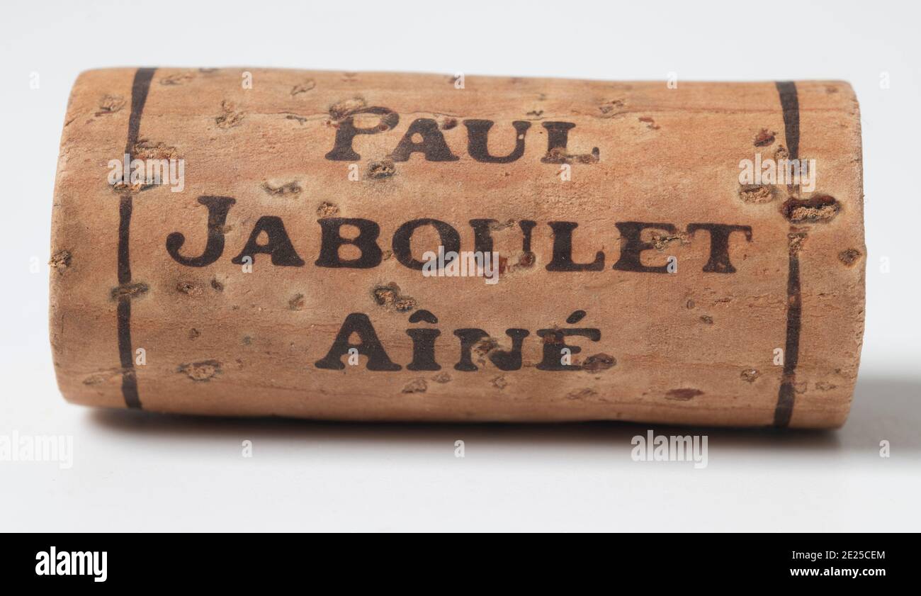 Botella de vino de corcho Paul Jaboulet Ainé Foto de stock