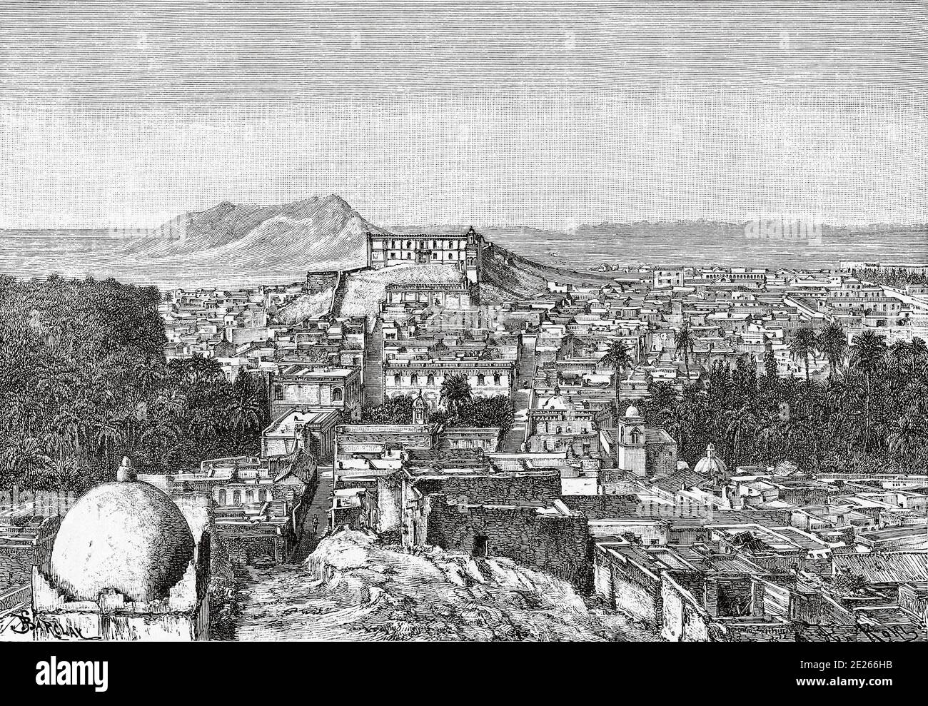 Laghouat, Argelia. Norte De África. Antigua ilustración grabada del libro Nueva Geografia Universal de Eliseo Reclus 1889 Foto de stock