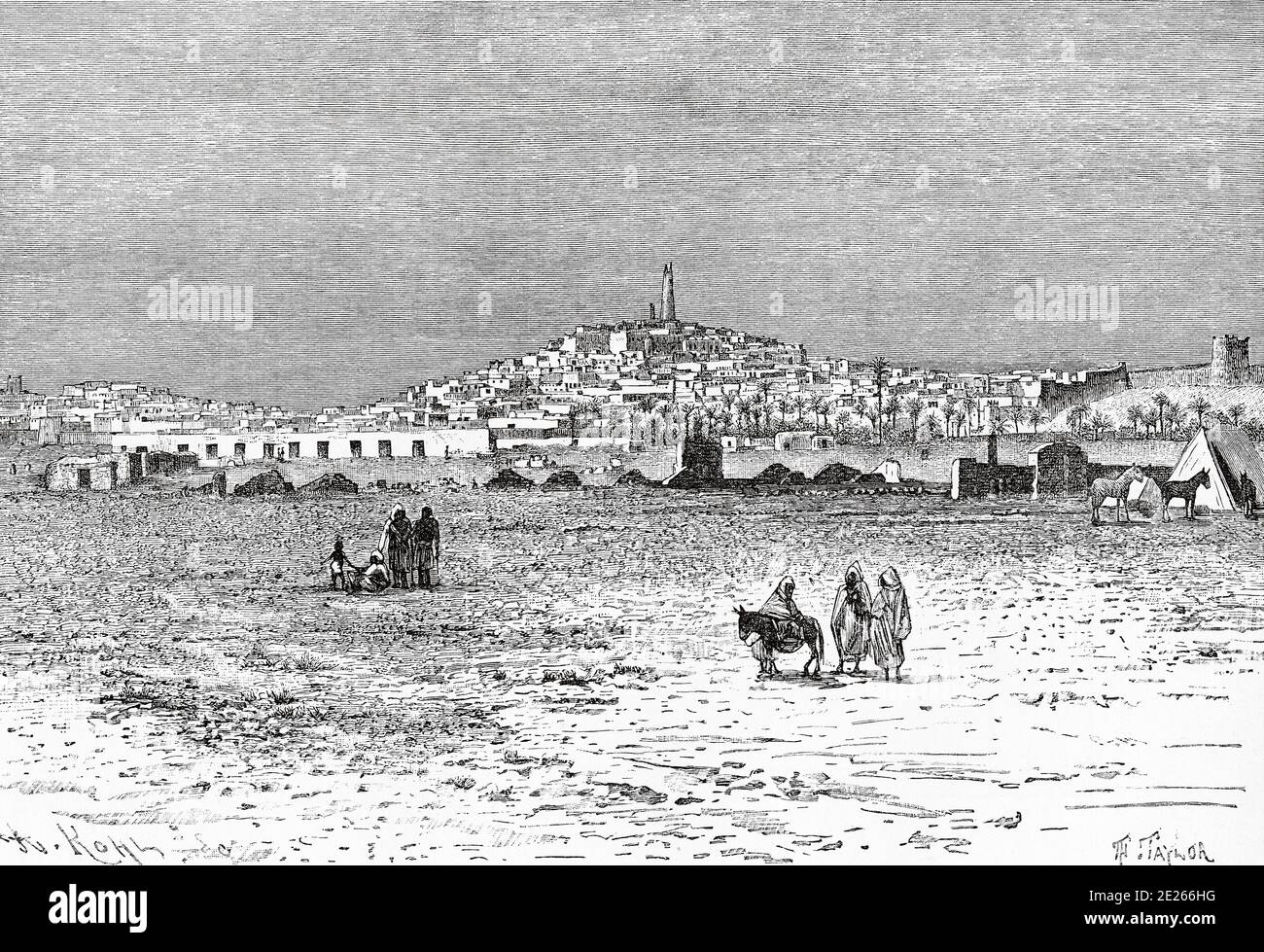 Vista De Ghardaia, Argelia. Norte De África. Antigua ilustración grabada del libro Nueva Geografia Universal de Eliseo Reclus 1889 Foto de stock