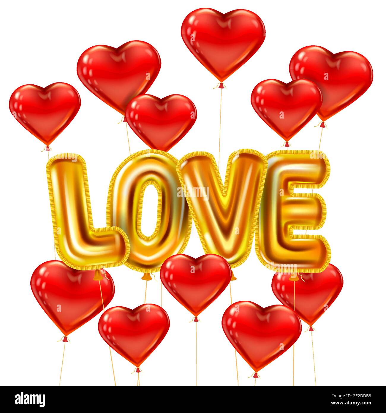 Amor oro helio metálico brillante globos texto realista. Fondo volando rojo  corazón globos forma, feliz día de San Valentín, fiesta, decoración Imagen  Vector de stock - Alamy