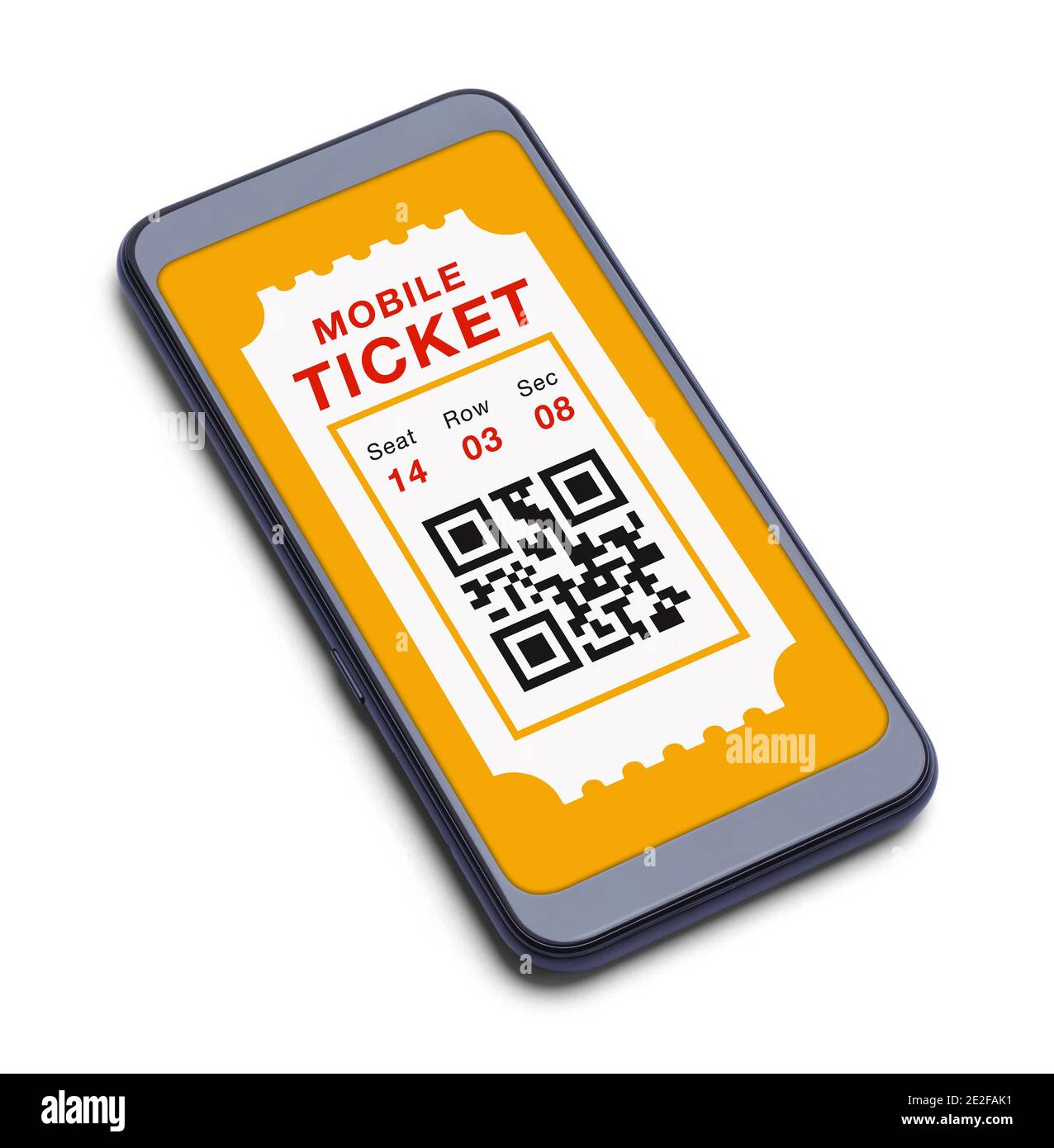 Smart Phone con Mobile Event Ticket y QR Code Cut Out en blanco. Foto de stock