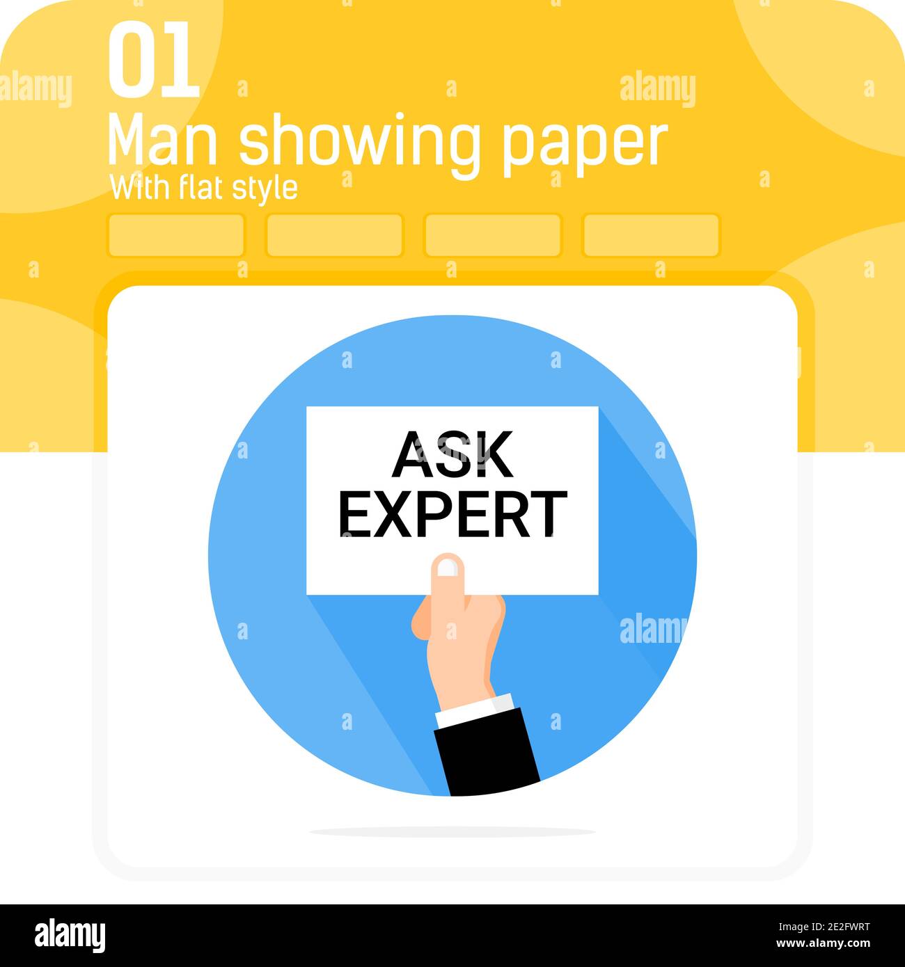 Hombre mostrando papel PREGUNTAR EXPERTO texto premium vector ilustración con estilo plano aislado sobre fondo blanco. Simple vector diseño ilustración mano Ilustración del Vector