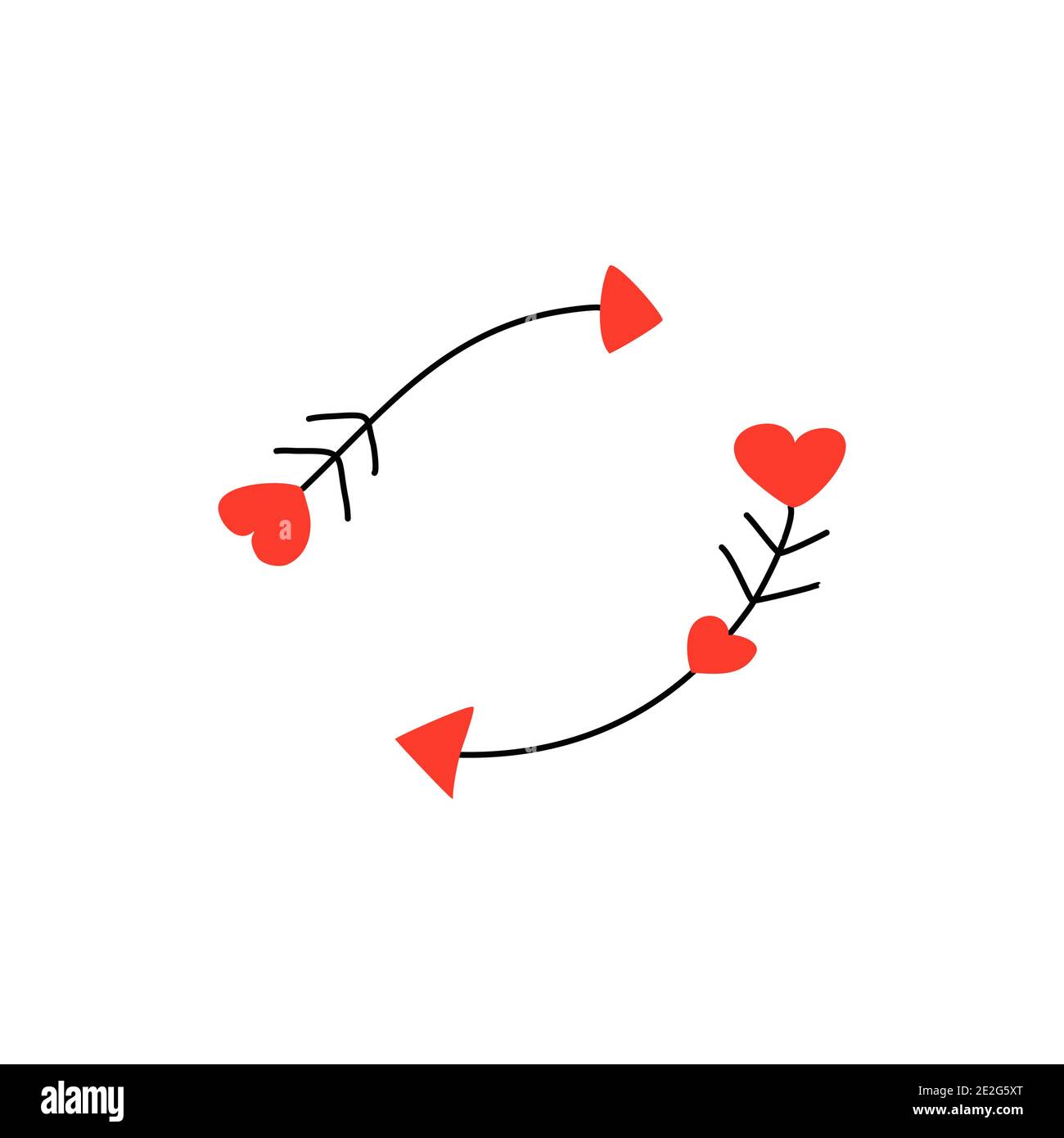 Arco Cupido y flecha con corazón. Sentimiento de amor, día de San Valentín.  Vector ilustración aislada tallarín dibujado a mano. El 14 de febrero.  Icono o signo Imagen Vector de stock - Alamy