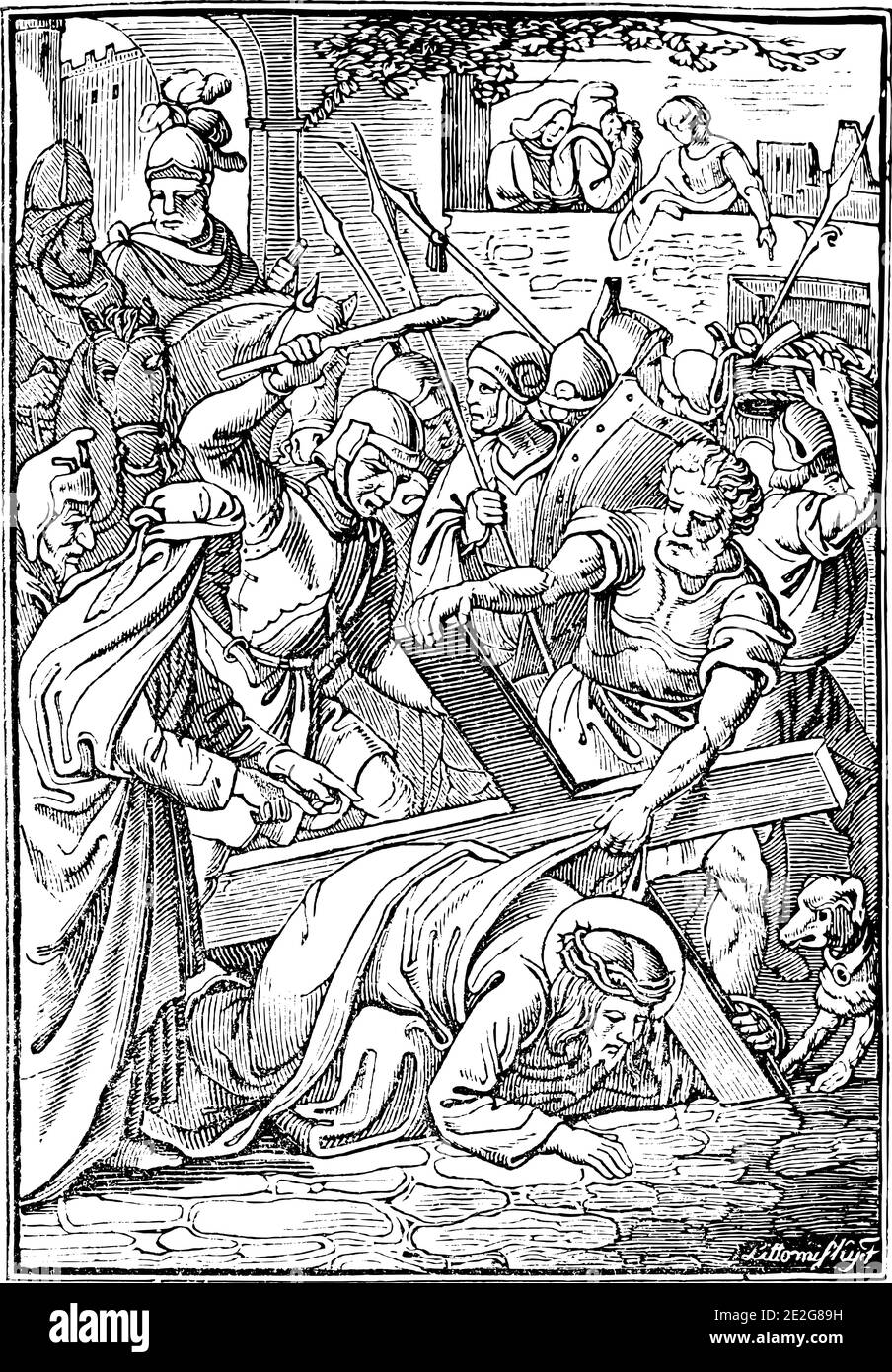 Séptima o séptima Estación de la Cruz o camino de la Cruz o vía Crucis. Jesús cae por segunda Séptima o séptima Estación de la Cruz o camino de la Cruz o vía Crucis. Jesús cae por segunda