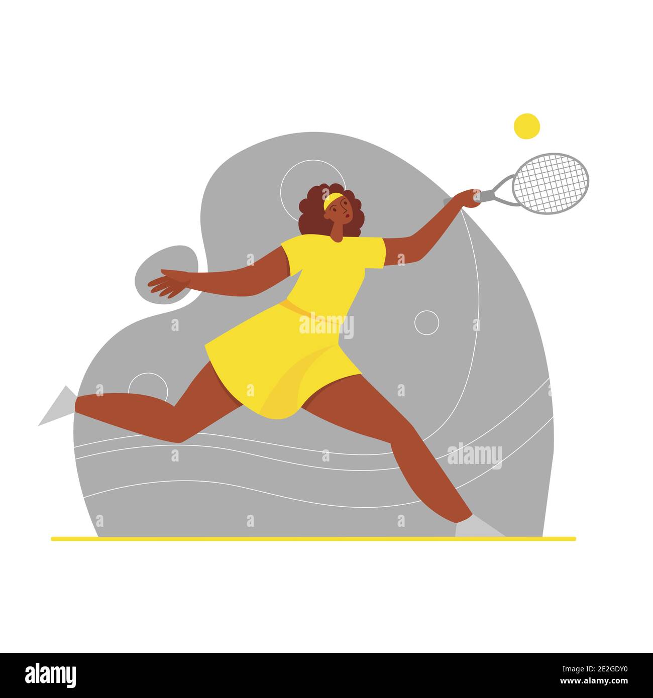 Mujer afroamericana jugar tenis en ropa deportiva amarilla, personas para  su diseño web Imagen Vector de stock - Alamy