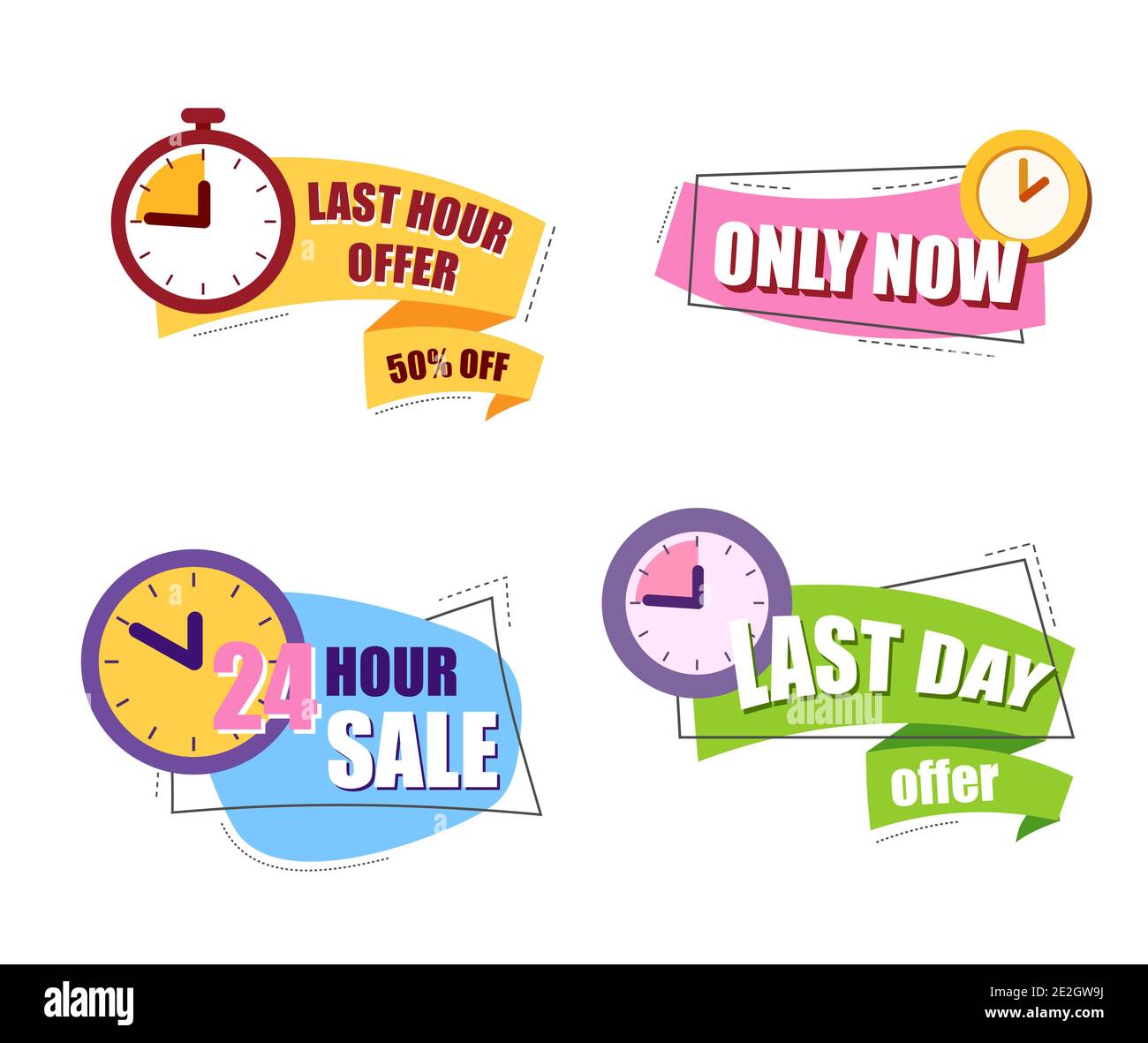 Oferta de última hora con reloj para promoción ofertas etiqueta ilustración  de stock vectorial
