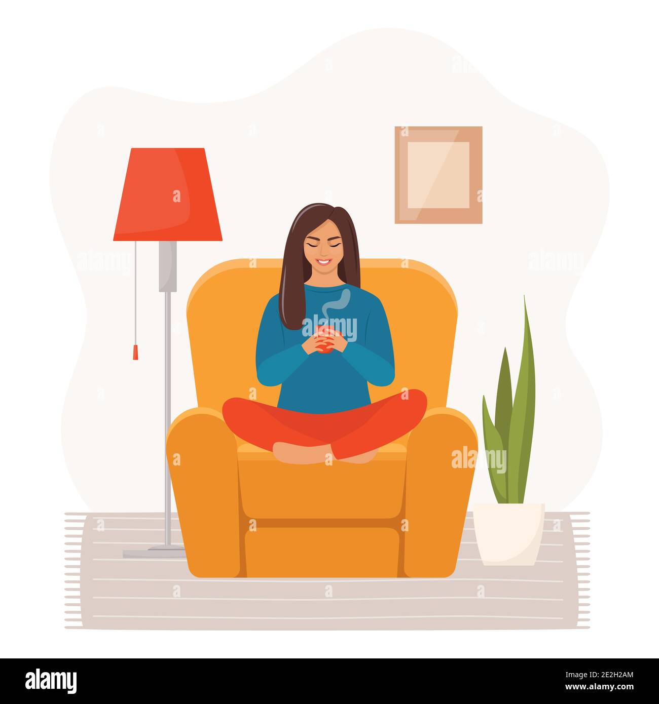 Mujer Con Sentarse De Relajación De La Hucha Grande En Silla Stock de  ilustración - Ilustración de libre, banca: 116463536