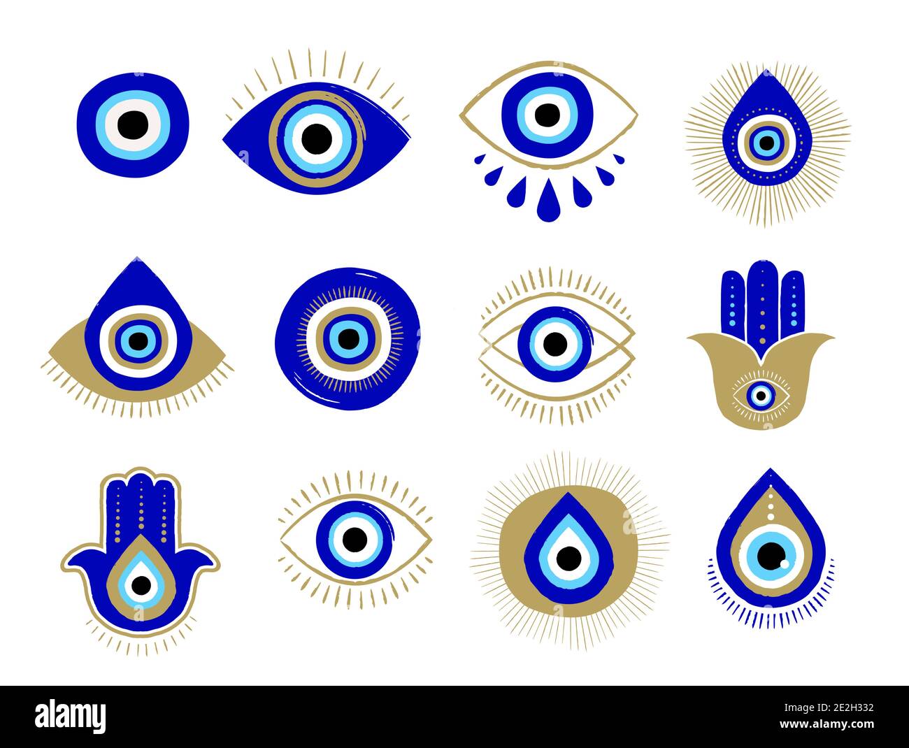medianoche Dictar Odio Se han establecido símbolos e iconos de ojo maligno o ojo turco. Diseño  moderno de amuletos y decoración de casa idea Imagen Vector de stock - Alamy