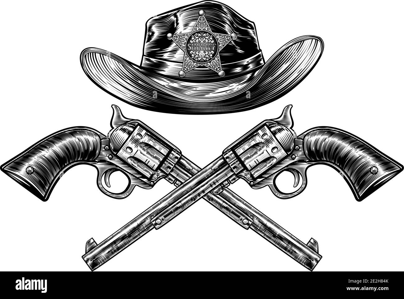 Armas cruzadas y Sheriff Star Cowboy Hat Ilustración del Vector