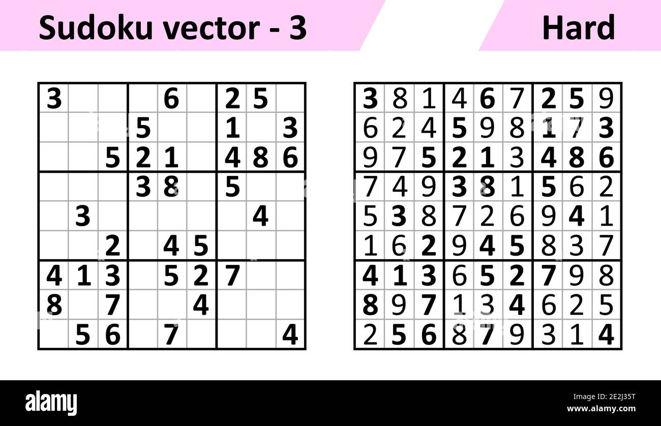 Juego Sudoku con respuestas. Juego diseño vectorial simple Sudoku. Plantilla en blanco. La complejidad de la tarea es difícil Imagen Vector de stock - Alamy